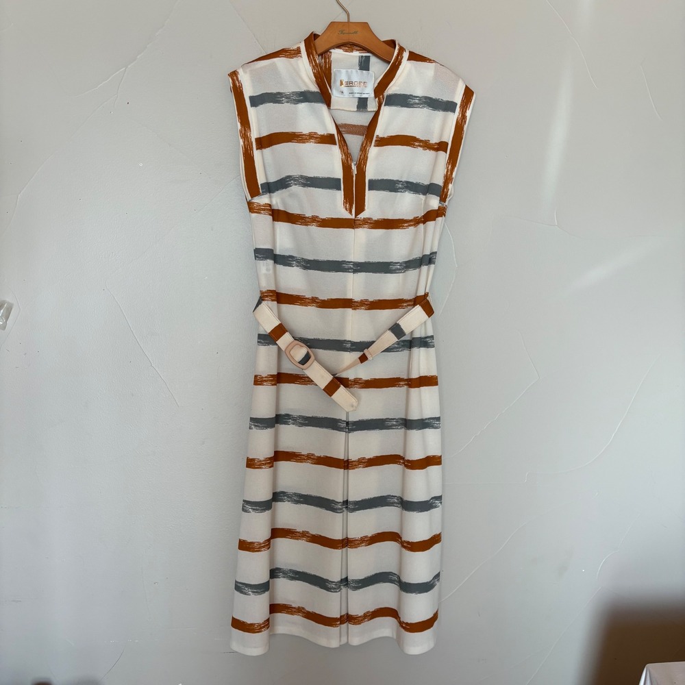 Lerose made in Great Britain 1960's Vintage Striped‎ Belted Dress Women SZ 16 M
